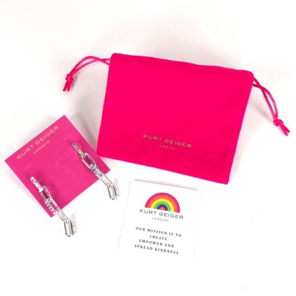 NWT KURT GEIGER LONDON Rainbow Pave‎ Link Linear Earrings 37452577RHD966